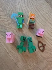 Lego Steve 21243 Bright Green Legs Helmet  Armor Minecraft Minifigure Lot Creep