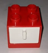 LEGO DUPLO RED 2X2X1.5 FURNITURE CABINET WITH WHITE DRAWER PIECE PART # 4890