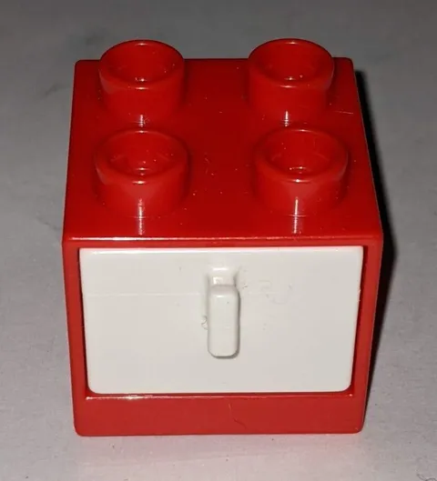LEGO DUPLO RED 2X2X1.5 FURNITURE CABINET WITH WHITE DRAWER PIECE PART # 4890