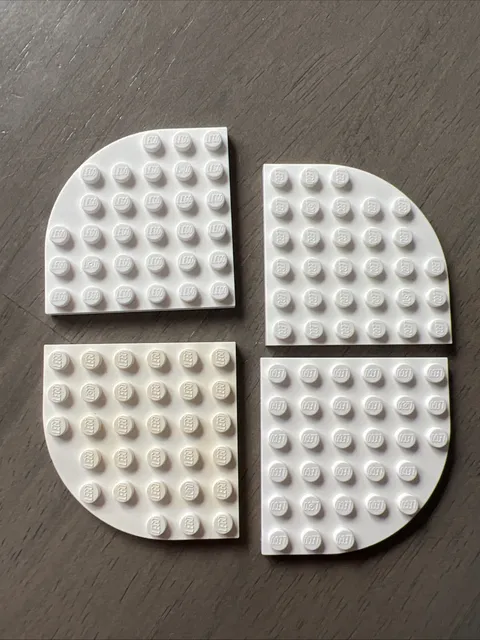 LEGO 6003 White Plate, Round Corner 6 x 6 - 4 Pieces