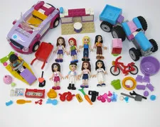 Lego Friends 9 Minifigures Lot  Car Tractor Accessories Food Bicycle