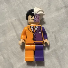 LEGO Two-Face Minifigure Orange/Purple Suit Split Black & White Hair