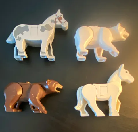 LEGO Horse & Bear Animal Figures Bulk Lot 4pcs White Brown Gray Plastic