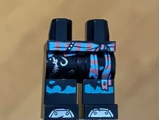 LEGO  Black Legs, Multi Colored Cloth Belt, Fishhook And Zipper, Feet Pattern