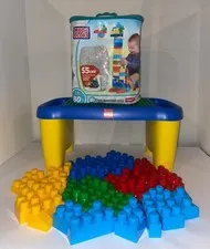 Vintage LEGO duplo Building Block Lap Table with Side Storage + Bag of 80 Blocks