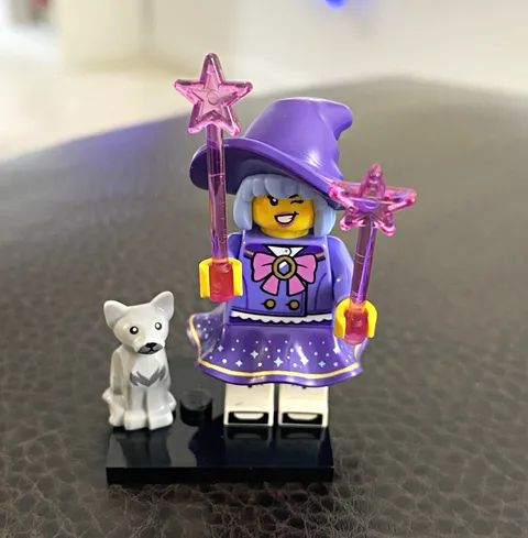 LEGO Minifigures Witch Minifigure w/ Star Wand, Hat & White Cat Fantasy Figure