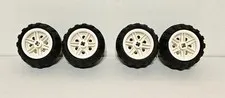 LEGO Set of 4 30mm x 14mm White Wheel Rims w/Axle Holes & Tires