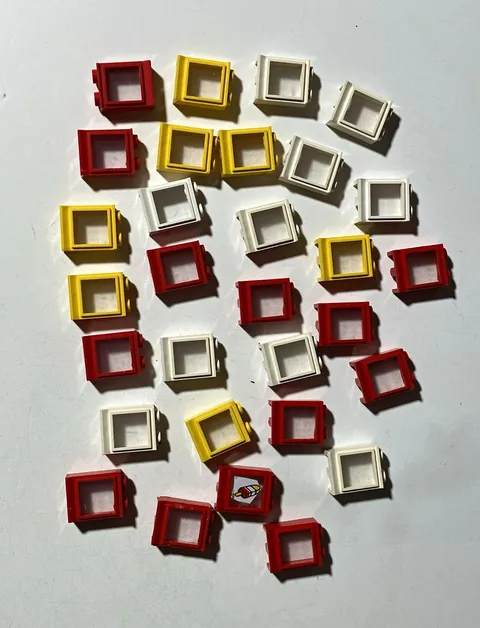 LEGOVintage Square Window Frame Pieces Bulk Lot  30+ Red Yellow White