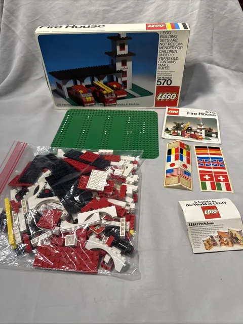 LEGO 570 Fire House Complete Box Instructions Sticker Sheet Vintage