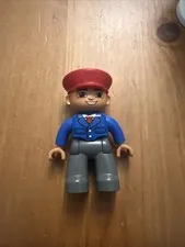 Lego Duplo Male Train Conductor, Red Hat, Smile Figure