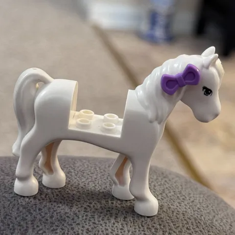 Lego Horse White Toy with Purple Bow Accessory Mane Ribbon Animal Farm