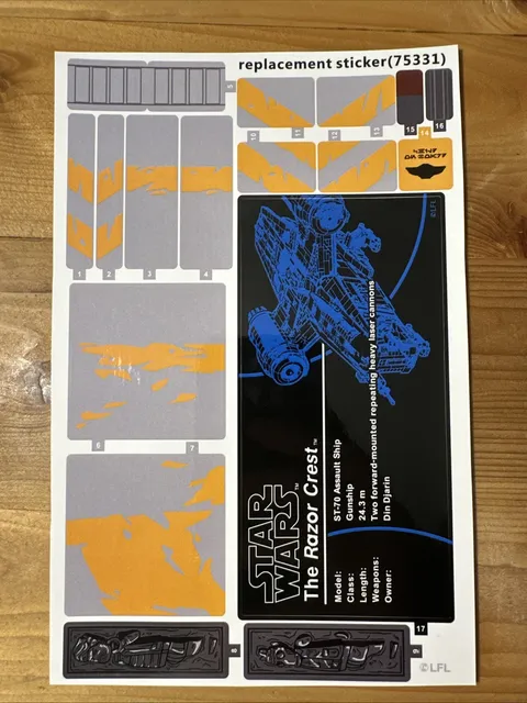 New Lego 75331 The Razor Crest - UCS Replacement Sticker Pack