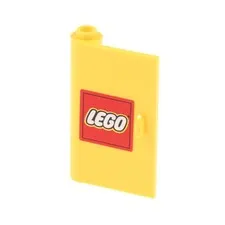 1x LEGO Door Panel 1x3x4 Left Yellow Red Sticker Logo Truck 3221 58381PB01