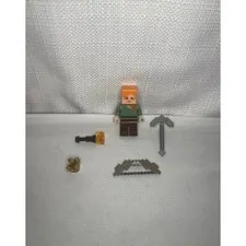 LEGO Minecraft Alex Minifigure with Pickaxe Bow Torch and Gold Ore Accessories