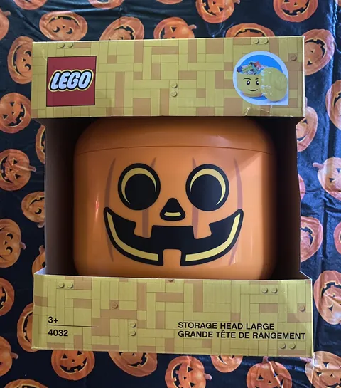Lego Head Jack O Lantern Pumpkin Storage Bin Large
