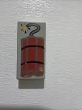 Lego Part 3069 Old Light Gray 1x2 Printed Tile Dynamite Pattern Decorated Piece