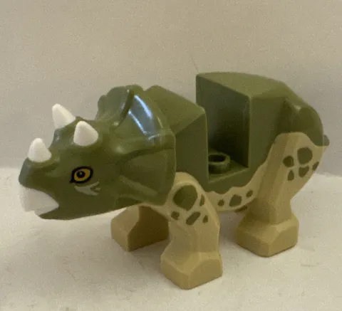 Lego New Tan Dinosaur Triceratops Baby w/ Fixed Olive Green Top w/ Horns Part