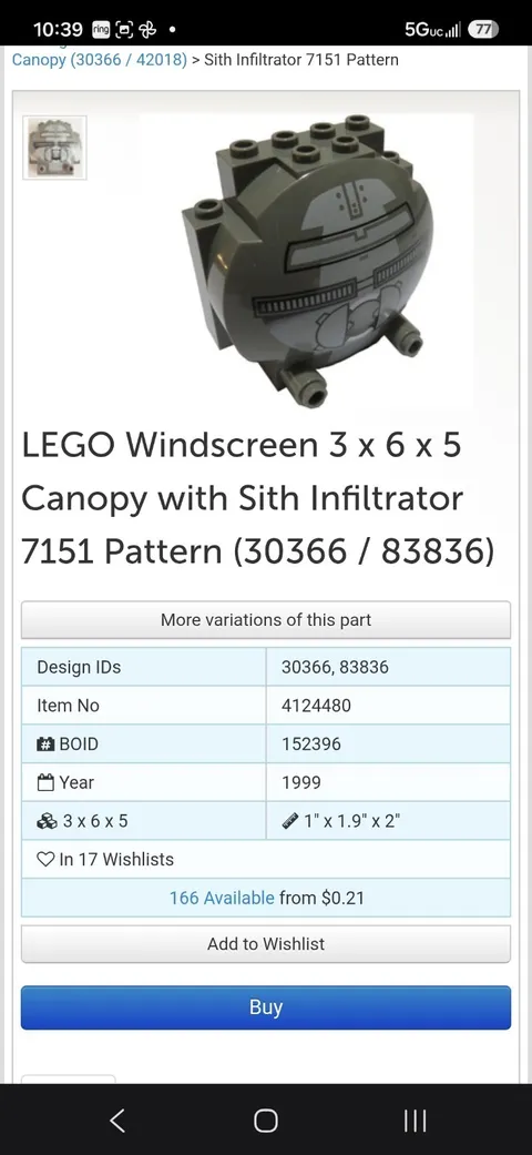 LEGO Star Wars Printed Hull/Cockpit Piece Sith Infiltrator or Falcon Part