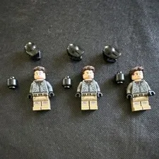 LEGO Minifigures Lot of 3 Minifigures w/ Accessories Gray/Tan w/ Helmets