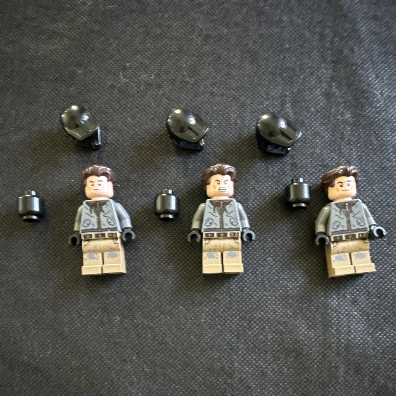 LEGO Minifigures Lot of 3 Minifigures w/ Accessories Gray/Tan w/ Helmets