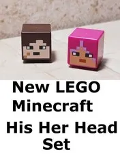 New LEGO His Hers Head Set MINECRAFT Square Heads Girl Boy Cute Convert Your Fig