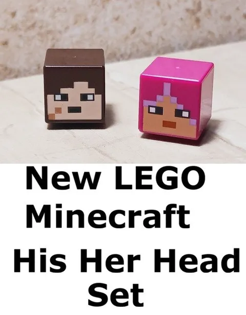 New LEGO His Hers Head Set MINECRAFT Square Heads Girl Boy Cute Convert Your Fig