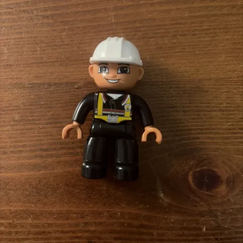 Lego Duplo Figure Fireman Black Suit White Helmet Figure