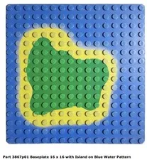 Lego 1x 3867p01 Baseplate 16 x 16 w/ Island on Blue Water Pattern Set 6265 6260