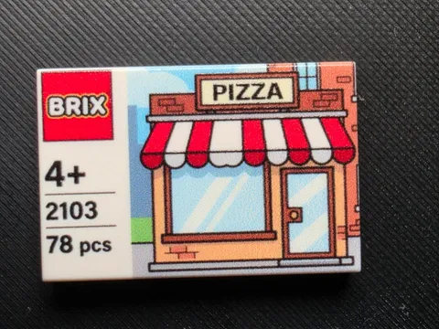 Lego Pizza Shop Build Set package Parody Custom printed original  brick 2x3 tile