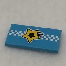 LEGO 87079pb1032 Medium Azure Tile 2 x 4 W/ Shooting Star & Checkered Pattern
