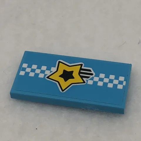 LEGO 87079pb1032 Medium Azure Tile 2 x 4 W/ Shooting Star & Checkered Pattern