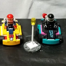 LEGO Racing Cars Go-Kart Lot 2 Karts 2 Minifigures Start Light Custom Printed