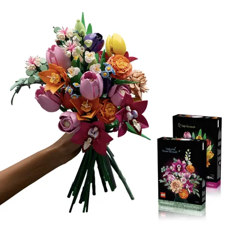 LEGO Botanicals Pretty Pink Flowers & Tulips Bundle - Building Sets for Adults, 