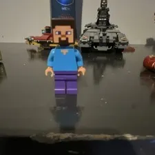 LEGO Minecraft Steve Minifigure Blue Shirt, Purple Legs Block Head Figure
