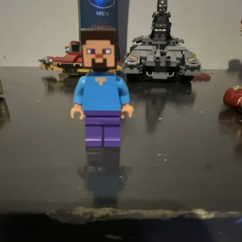 LEGO Minecraft Steve Minifigure Blue Shirt, Purple Legs Block Head Figure