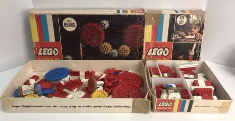 Vintage LEGO Set 001 Gears & Set 120 w/ Original Box *Read*