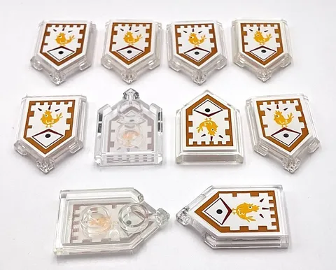 Lego 10 New Trans- Clear Tiles Modified 2 x 3 Pentagonal w/ Nexo Power Shields