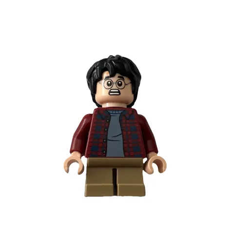 Harry Potter hp481 Dark Red Plaid Flannel Shirt, Dark Tan Short Legs Harry Potte