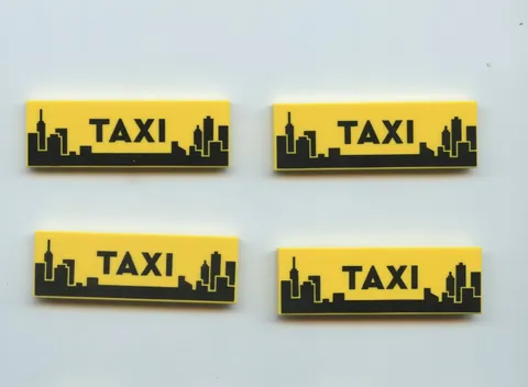 LEGO x 4 Yellow Tile 2 x 6 with Black 'TAXI' and City Building Skyline Pattern