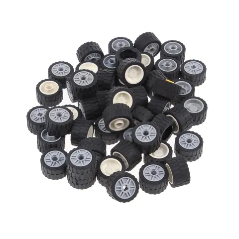 50x LEGO Rad Wheels Tires Set Black Rims Mixed Colors, Example 24x14 18x14