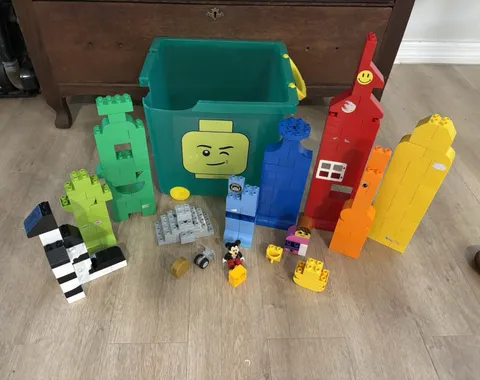 LEGO DUPLO Building Block Bricks & Figures with Rolling Green Storage Tub