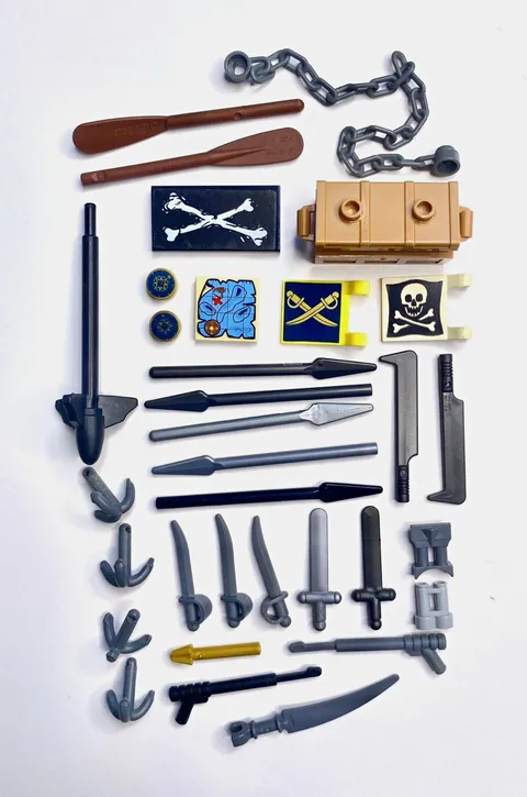 LEGO Pirates Accessories Bulk Lot Flags Weapons Oars Chain Treasure Chest 10+