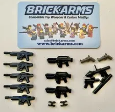 Used Brickarms Weapon Lot w/ Business Card & 2 Lego Pistols