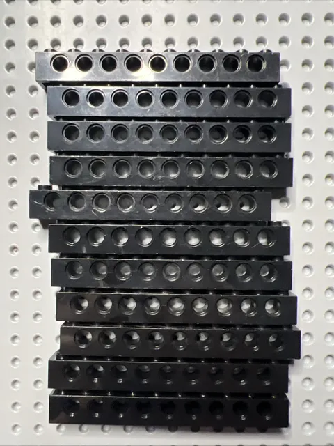 LEGO 2730 Black Technic, Brick 1 x 10 with Nine Holes - 11 Pieces