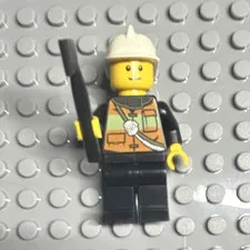 LEGO Construction Worker Minifigure White Hard Hat Black Legs axe Accessory