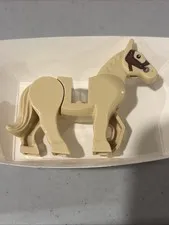 Lego Horse Tan Moveable Legs w/Black Eyes Reddish Brown Bridle #10352c01pb07