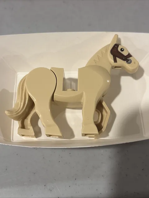 Lego Horse Tan Moveable Legs w/Black Eyes Reddish Brown Bridle #10352c01pb07