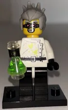 LEGO Scientist Minifigure w/ Gray Spiked Hair, White Torso, Green Flask