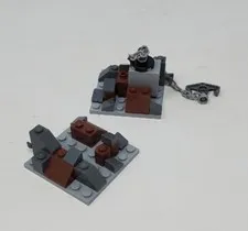 Lego Lot of 2 Gray Small Square Baseplates with "Rocks" and Anchor Hook
