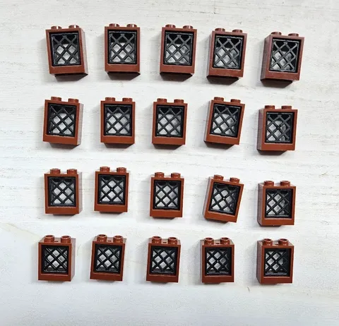 Lego 20 Pc Lot  Reddish Brown Window w/Black Lattice 1x2x2 Harry Potter~Castle